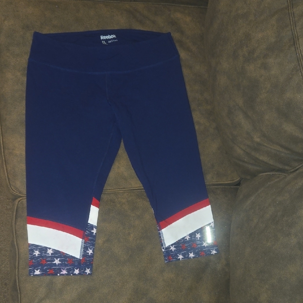 Womens Reebok Blue Leggings With a Red & White Trim and Star Design ~ Size XL - Picture 11 of 16